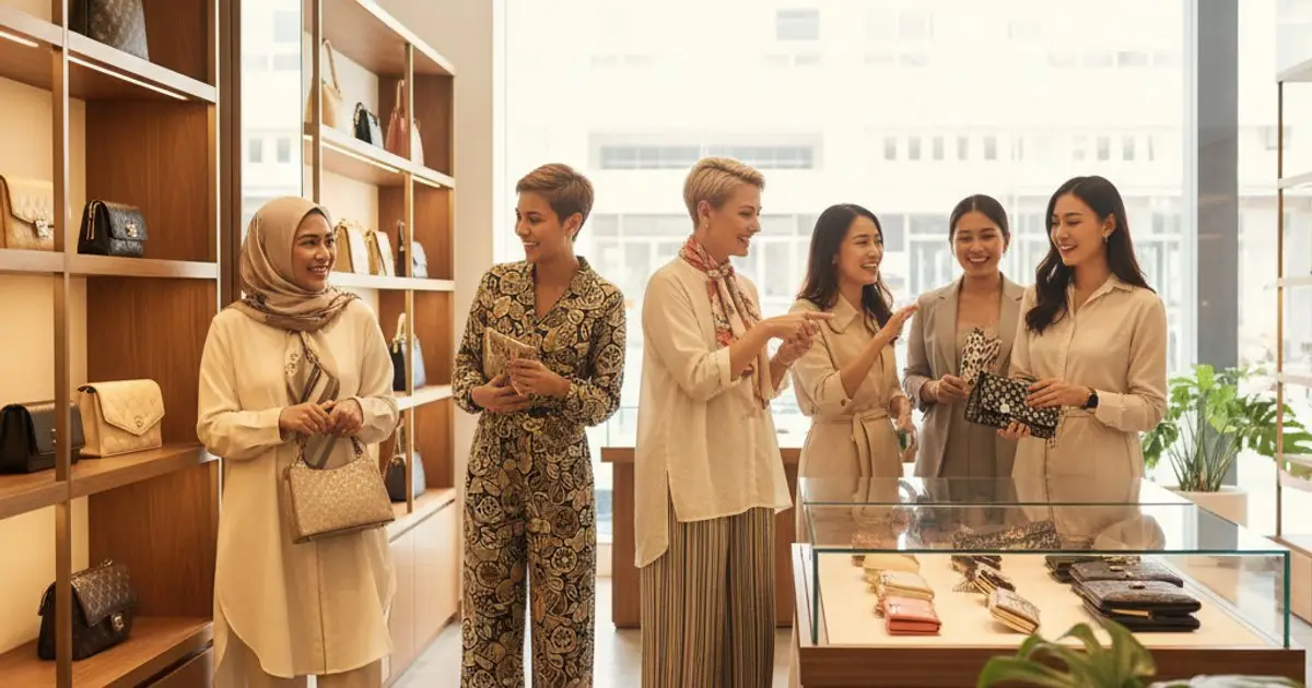 Malaysian shoppers exploring a second-hand luxury bag (二手包包) boutique